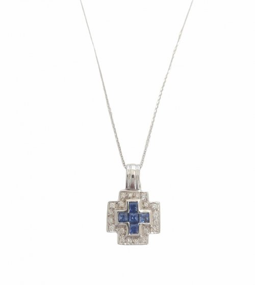 BAPTISMAL CROSS 18CT WITH WHITE DIAMONDS 0.24ct AND SAPPHIRES 0.55ct